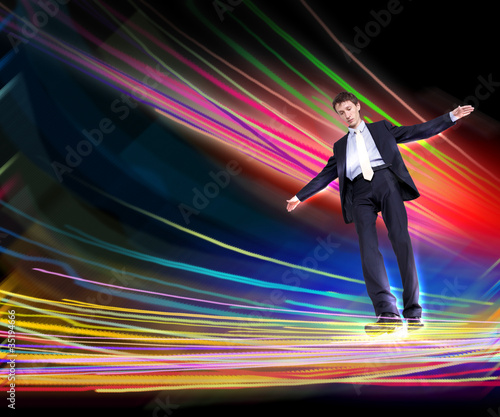 Businessman walking over Internet lines