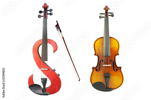 electric violin, violin and a fiddlestick