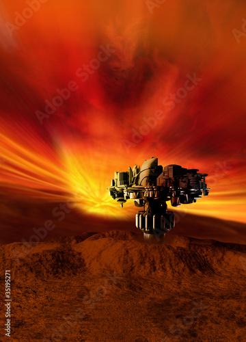 Fototapeta Naklejka Na Ścianę i Meble -  A futuristic building on a planet surface