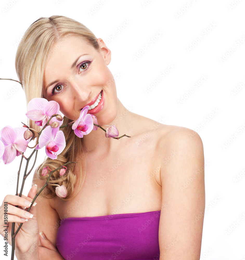 pretty girl holds a flower