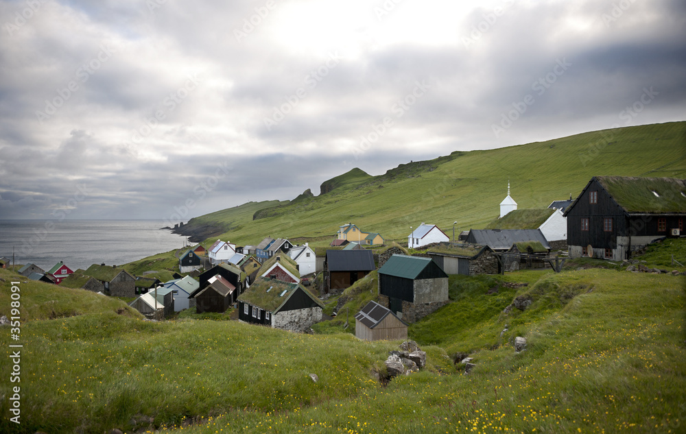 Houses in the village of the Island Mykines, Faroe Islands