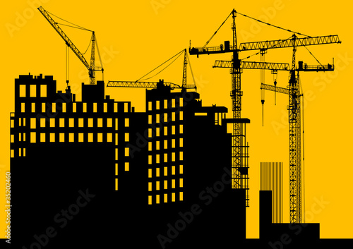 Cranes and building