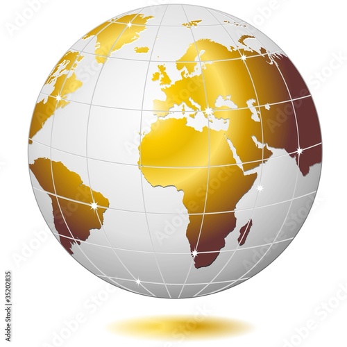 Mondo Globo D'Oro-Golden Earth Globe-Vector photo