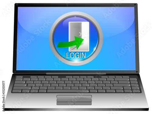 Laptop mit Login Button