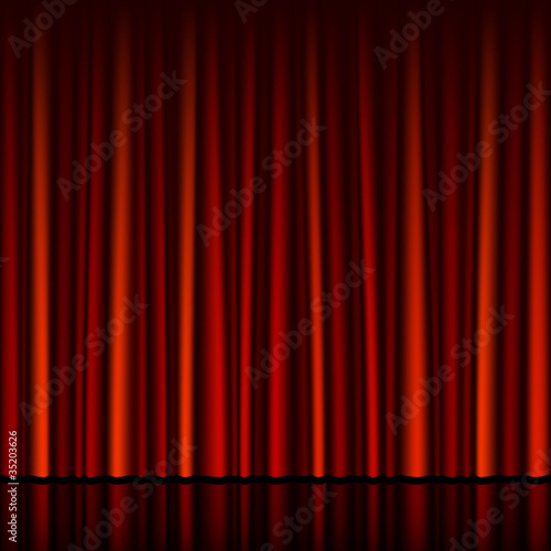 Horizontally seamless red curtain with stage