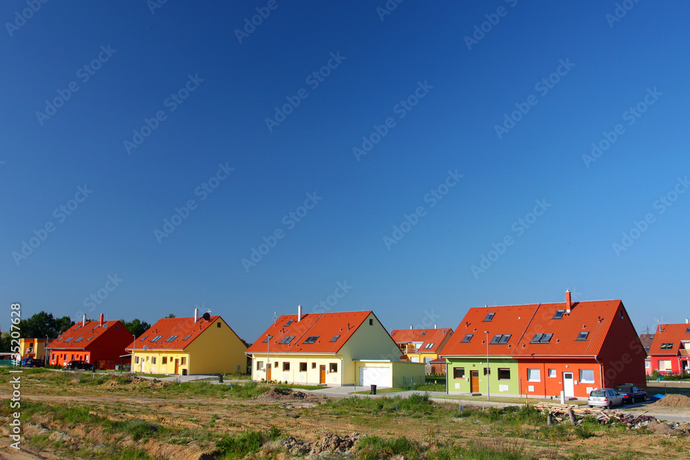 Colorful semi-detached houses - free copy space