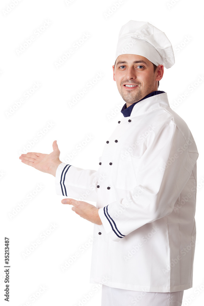 Male chef welcoming.