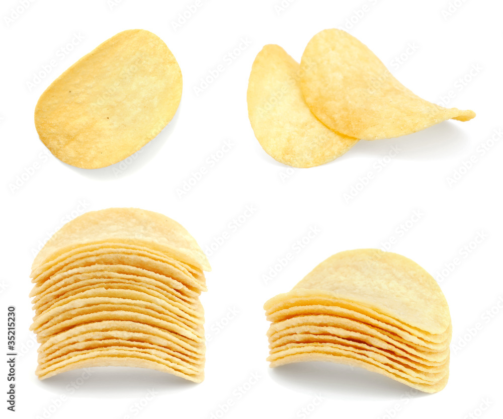 Potato chips isolated on white background Potato chips isolated on white background