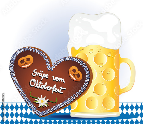 Oktoberfest Grüße mit Lebkuchenherz und Biermaß