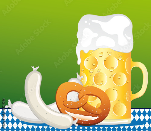 Oktoberfest Zunft mit Weißwurst, Brezel und Biermaß
