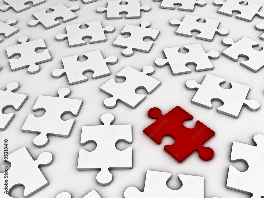 Red jigsaw puzzle stand out from the crowd Red jigsaw puzzle stand out from the crowd
