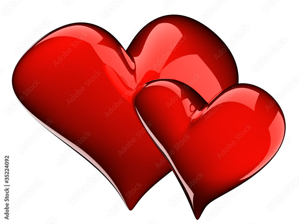 two glossy red hearts two glossy red hearts