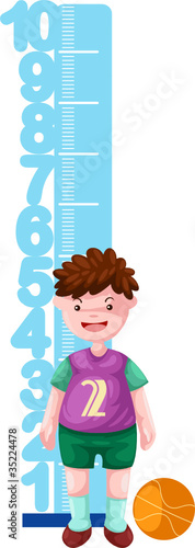 Boy with height scale