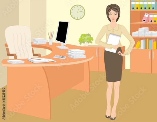 Businesswoman in office vector, no gradient