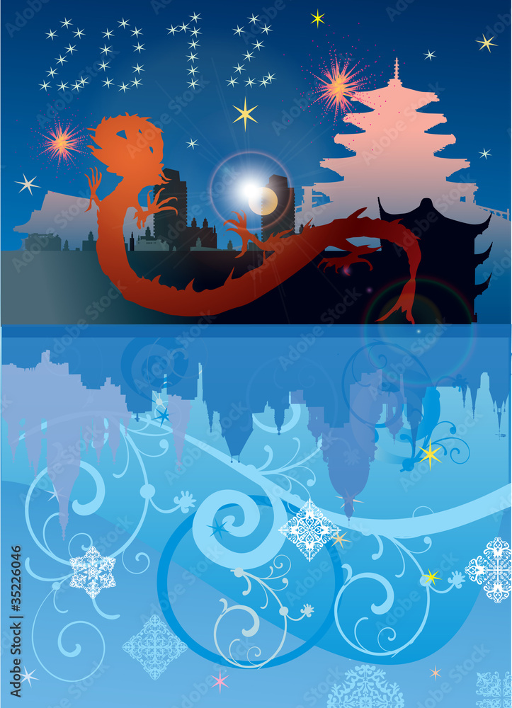 new year illustration with red dragon new year illustration with red dragon