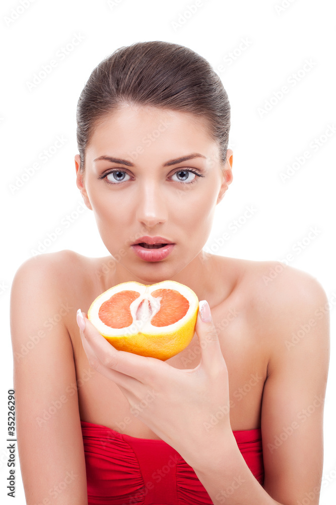 woman with grapefruit woman with grapefruit