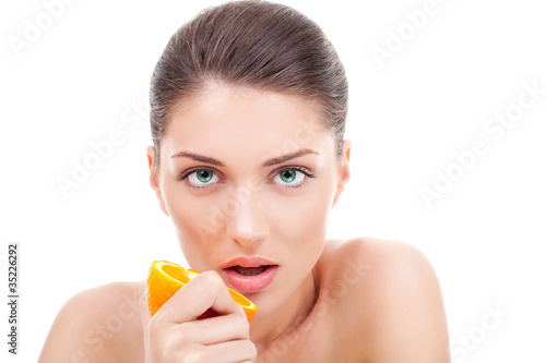 woman with orange half