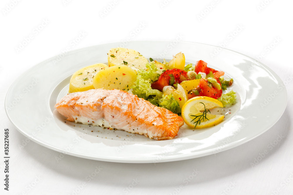 Roasted salmon and vegetables Roasted salmon and vegetables