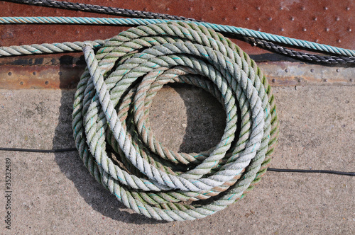 Boat rope in tidy spiral coil