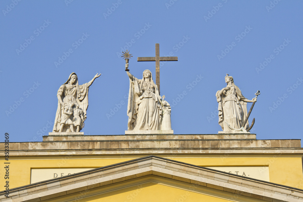 Figures of Faith, Hope and Love. Cathedral in Eger