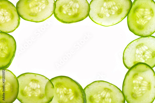 Pieces of sliced cucumber frame