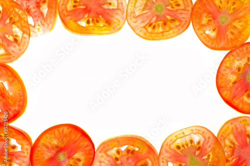 Pieces of sliced tomato frame