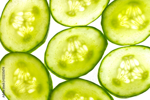 Pieces of sliced cucumber