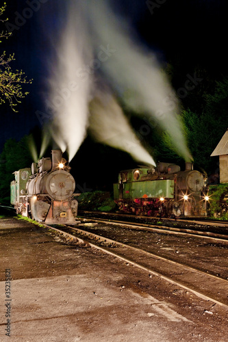 steam locomotives at night, Oskova, Bosnia and Hercegovina