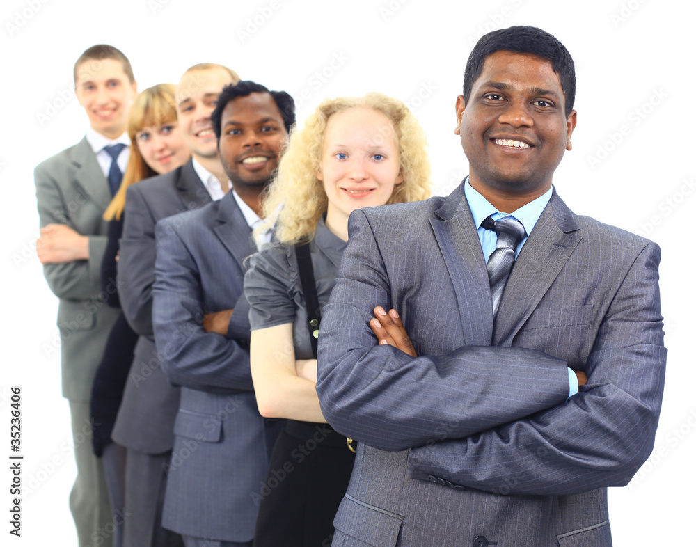 business man and his team isolated over a white business man and his team isolated over a white