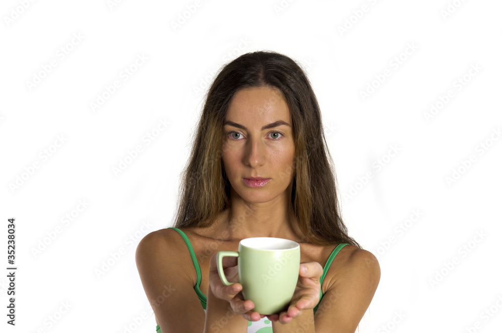Beautiful woman with cup in hands Beautiful woman with cup in hands