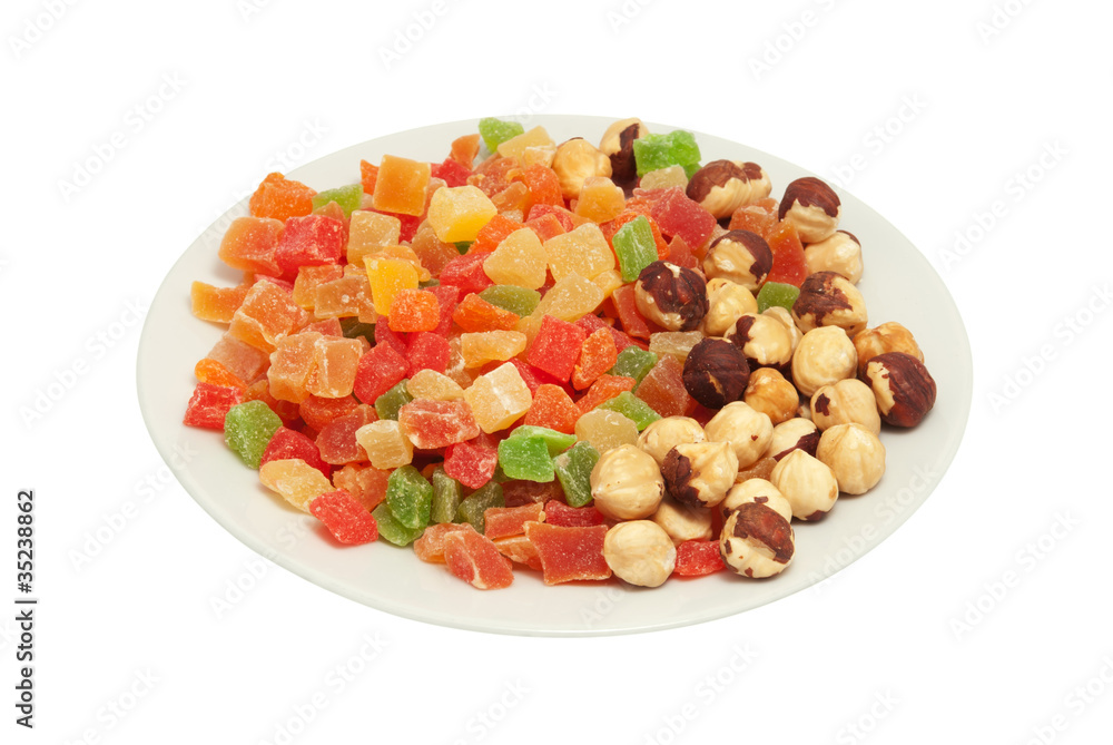 Fried filbert and multi-coloured candied fruits Fried filbert and multi-coloured candied fruits