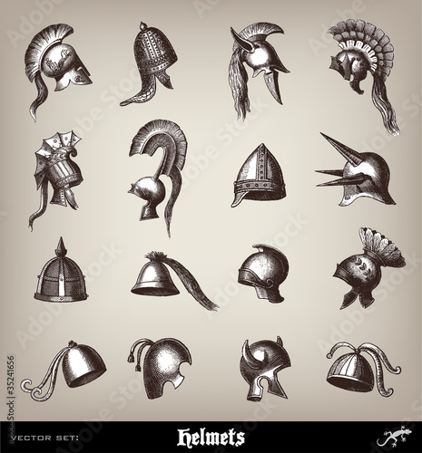 Engraving ancient Helmets set