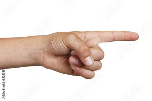 Boy's hand pointing to right