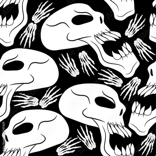 Seamless Halloween Skulls and Skeleton Hands Background