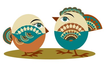 Fototapete Malerische Inspiration Hahn und Henne Illustration  © bruniewska