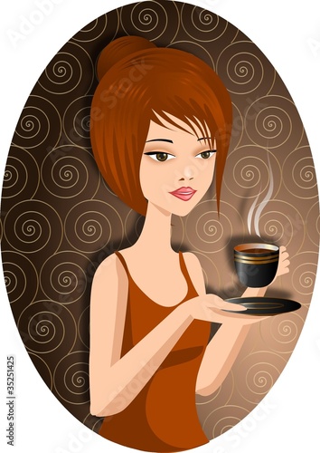 Ładna kobieta z filiżanką gorącej kawy.