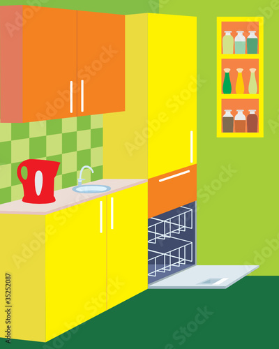Kitchen furniture. Interior. vector