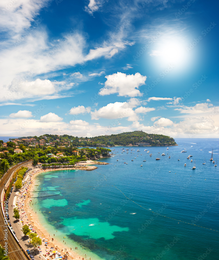view of luxury resort and bay of Cote d'Azur, France