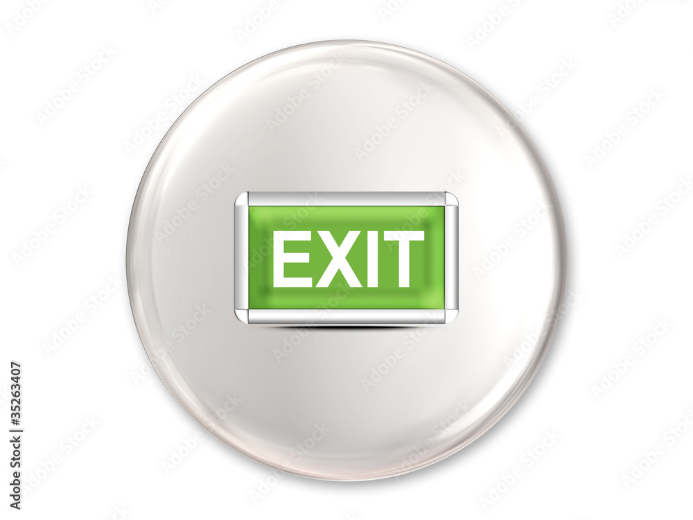 A Glossy Button Containing An Exit Sign A Glossy Button Containing An Exit Sign