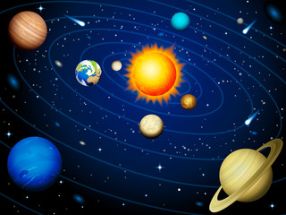Fototapete Kosmos Sonnensystem mit Planeten Illustration  © Jut