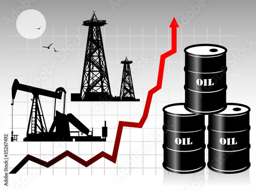 Oil barrels with price graph, vector illustration