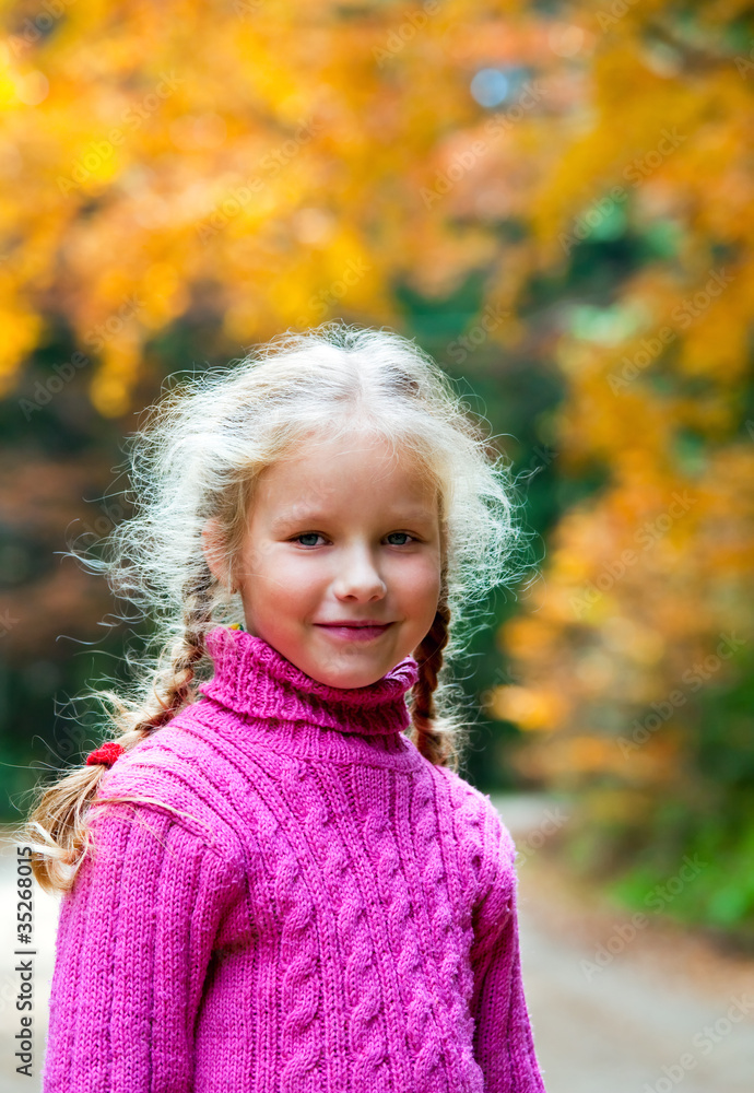 Schoolage girl autumn outdoor portrait Schoolage girl autumn outdoor portrait