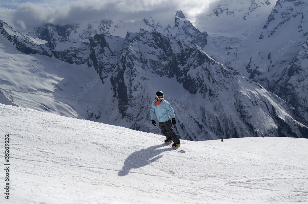 Snowboarder on ski slope