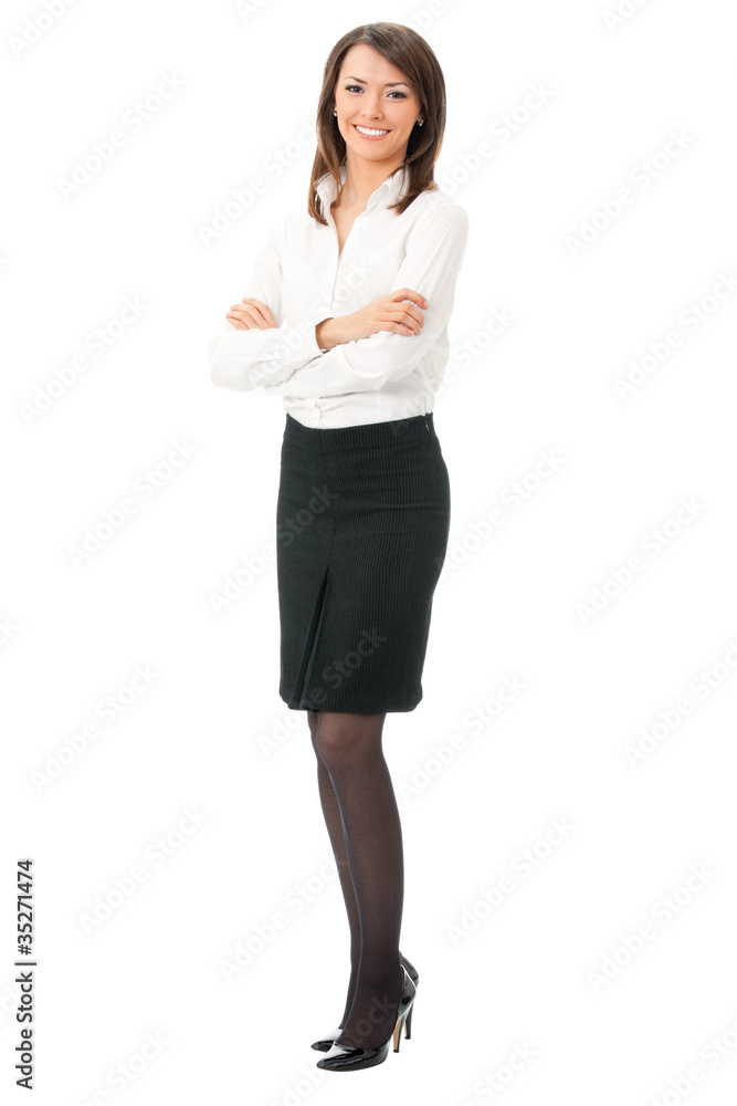 Happy smiling business woman, over white Happy smiling business woman, over white