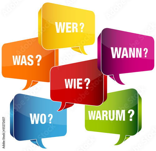 Sprechblasen 6-W-Fragewörter bunt
