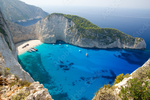 Top view of Navagio beach in Greece with cruisers © Jag_cz