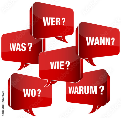 Sprechblasen 6-W-Fragewörter rot