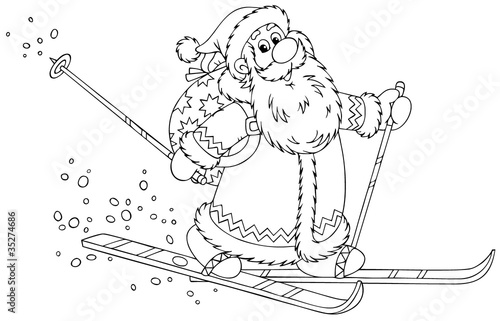 skiing Santa carrying a sac...