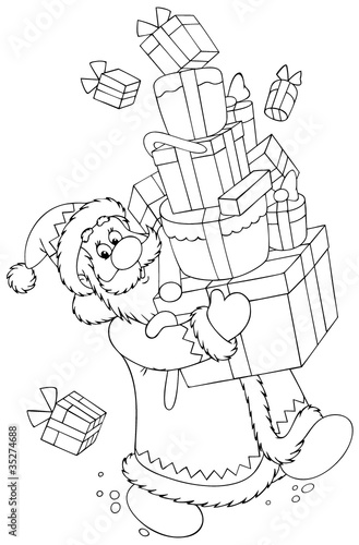 Santa carrying a large stac...