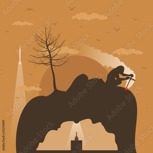 The person makes fire on mountains.